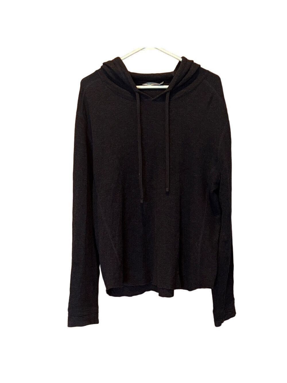 Vince Men's Drawstring 100% Cotton Dark Blue/Black Hooded Pullover Sweater Large